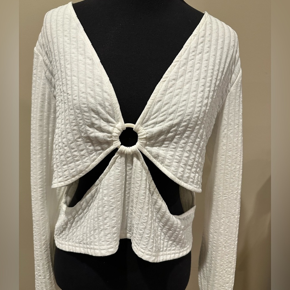 H&M Cream Long Sleeve Cut Out Blouse